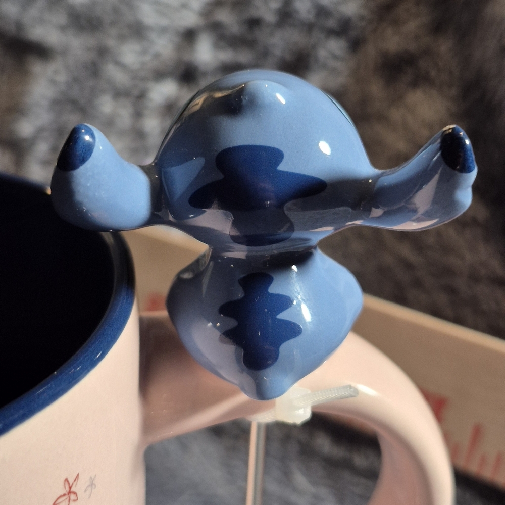 NWT Pink and Blue Stitch Mug with Figurine Stirrer - Picture 3 of 12